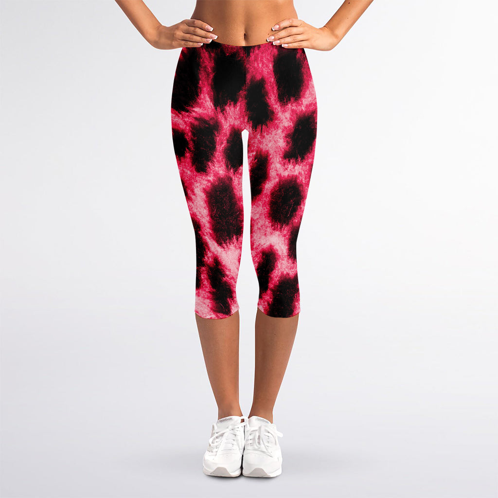 Hot Pink And Black Cheetah Print Women's Capri Leggings