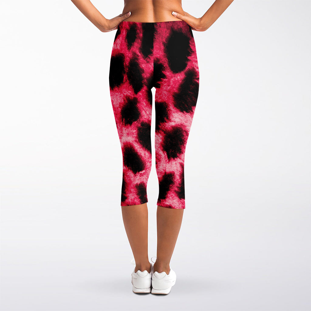 Hot Pink And Black Cheetah Print Women's Capri Leggings