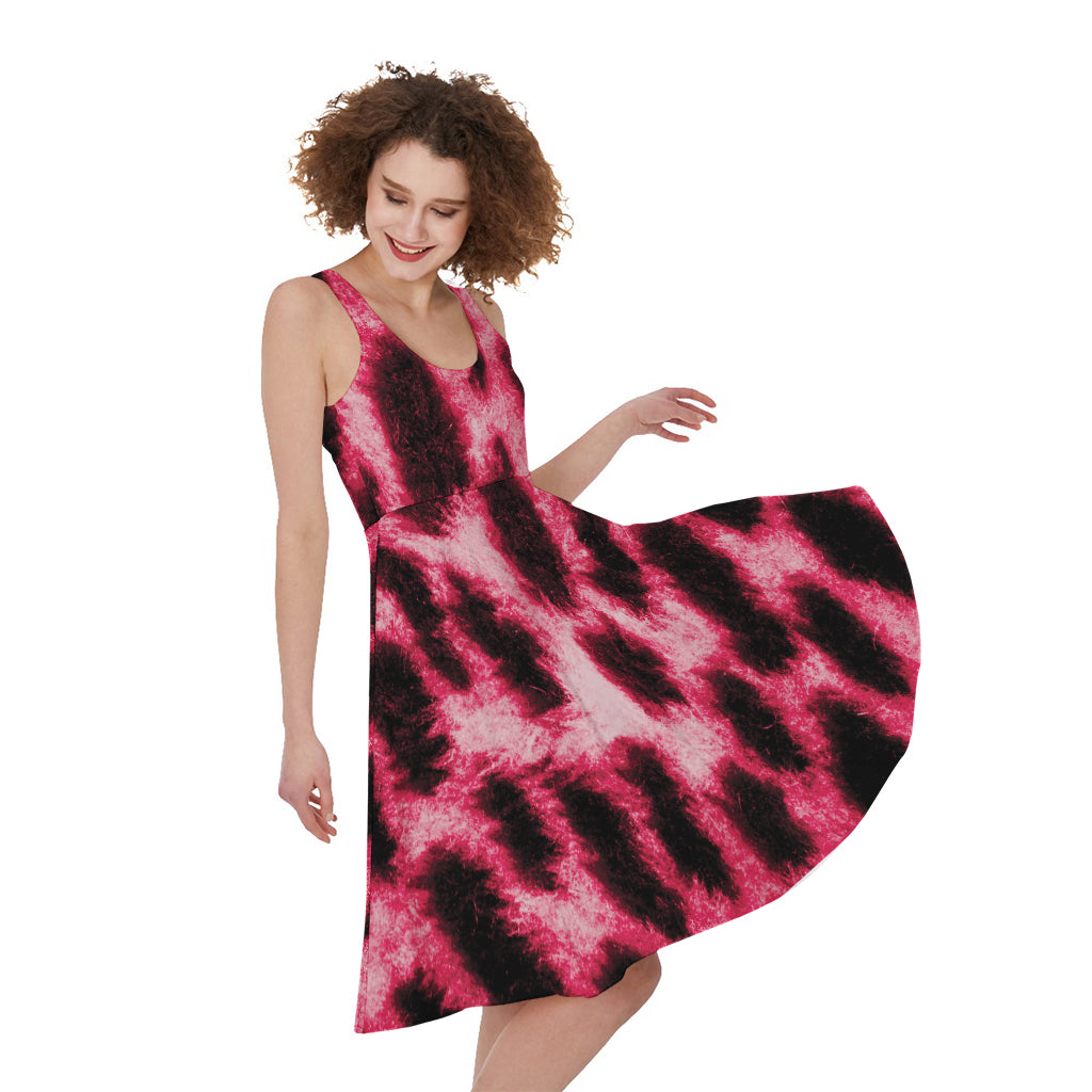 Hot Pink And Black Cheetah Print Women's Sleeveless Dress