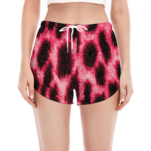 Hot Pink And Black Cheetah Print Women's Split Running Shorts