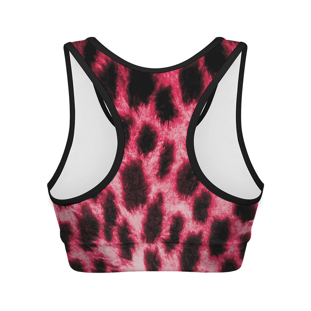 Hot Pink And Black Cheetah Print Women's Sports Bra