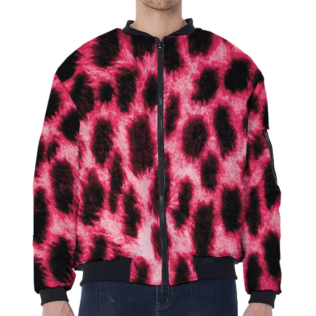 Hot Pink And Black Cheetah Print Zip Sleeve Bomber Jacket