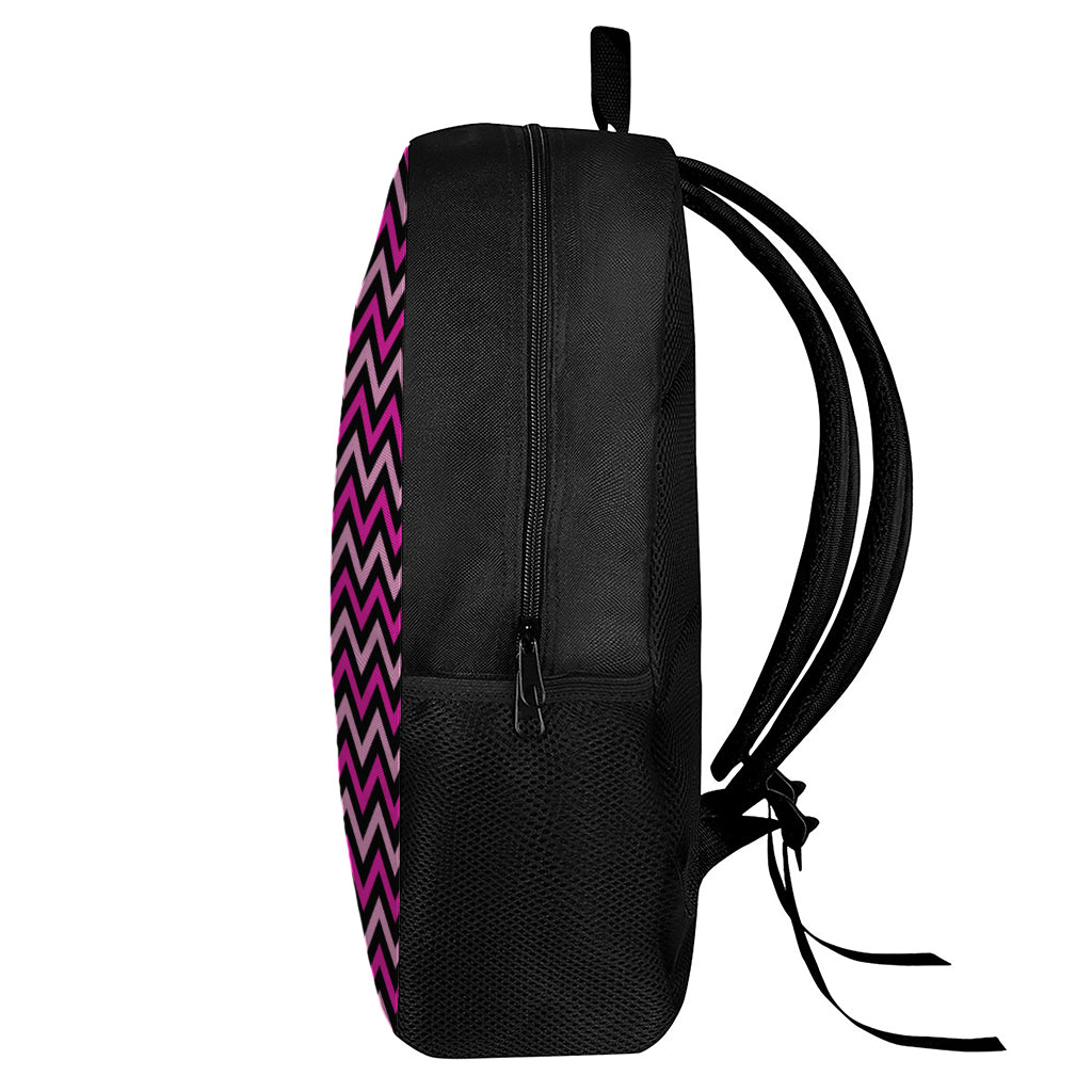 Hot Pink And Black Chevron Pattern Print 17 Inch Backpack
