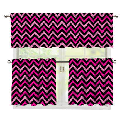 Hot Pink And Black Chevron Pattern Print 3 Piece Kitchen Curtains