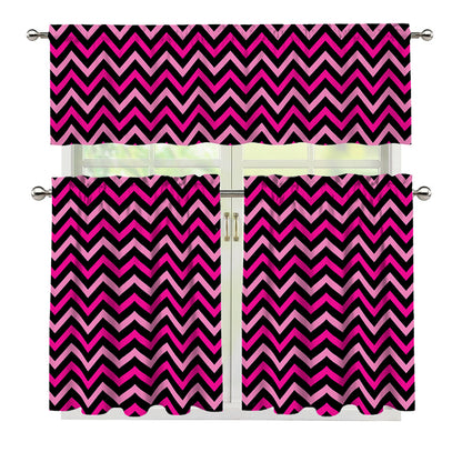 Hot Pink And Black Chevron Pattern Print 3 Piece Kitchen Curtains