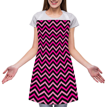 Hot Pink And Black Chevron Pattern Print Adjustable Apron