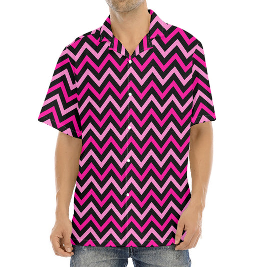 Hot Pink And Black Chevron Pattern Print Aloha Shirt