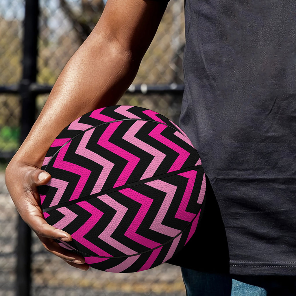 Hot Pink And Black Chevron Pattern Print Basketball