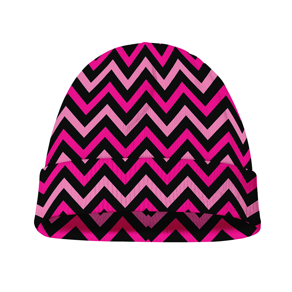 Hot Pink And Black Chevron Pattern Print Beanie