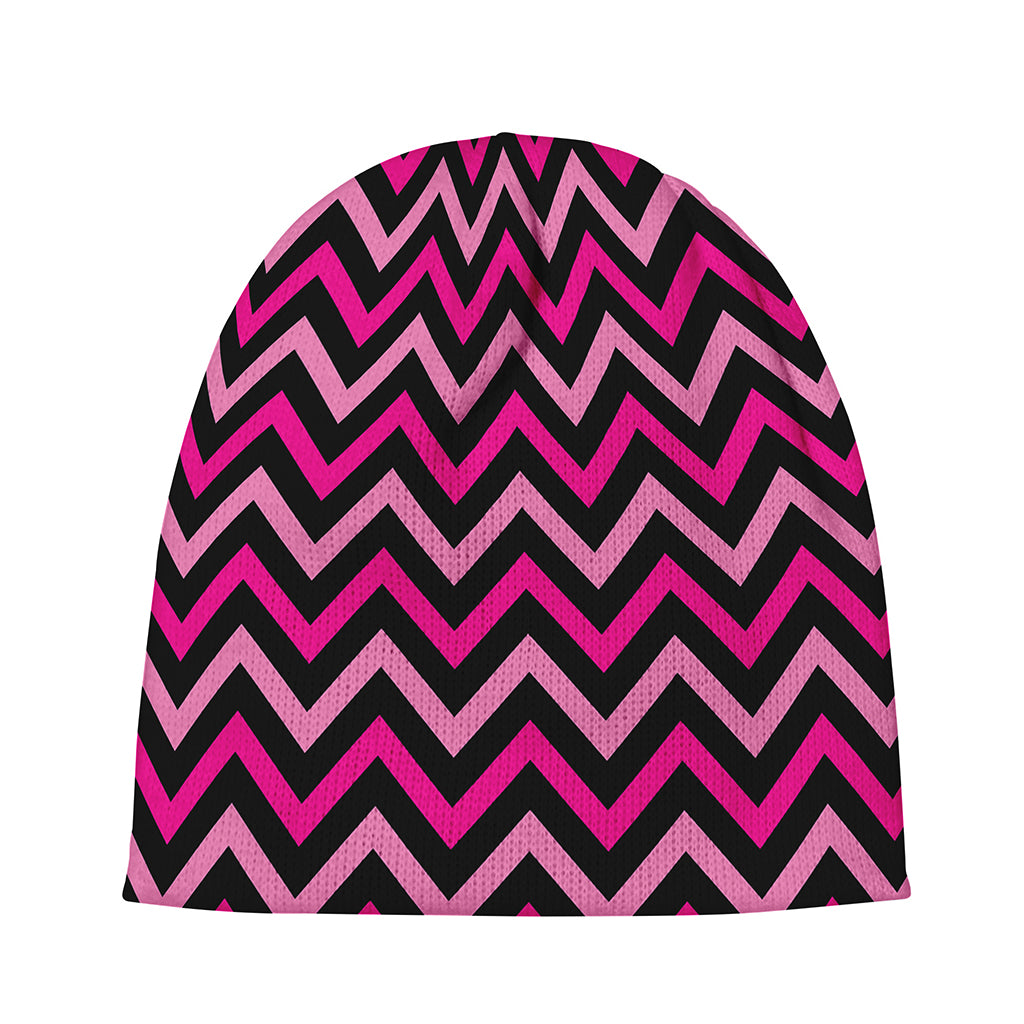 Hot Pink And Black Chevron Pattern Print Beanie