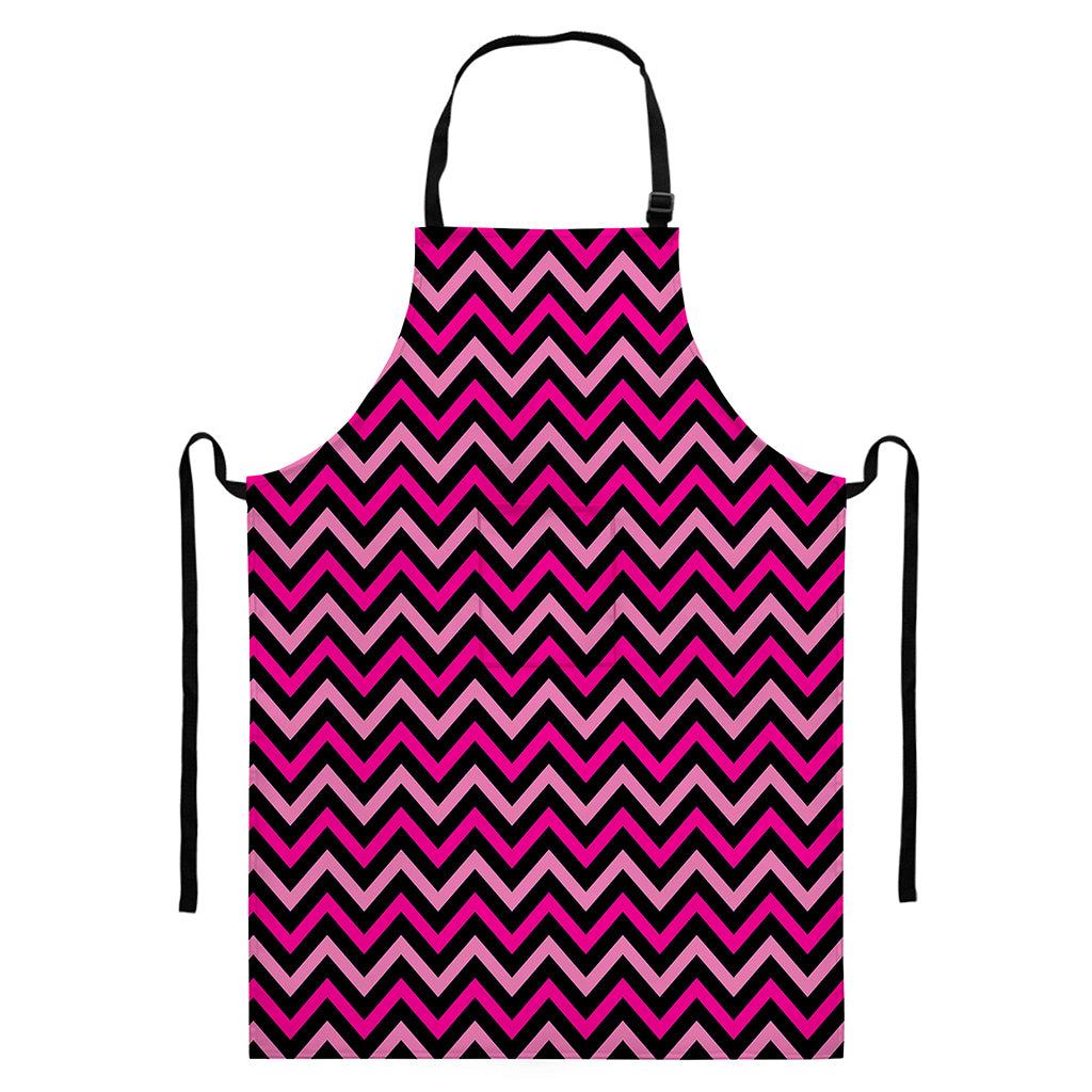 Hot Pink And Black Chevron Pattern Print Bib Apron With Pocket