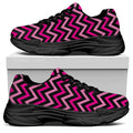 Hot Pink And Black Chevron Pattern Print Black Chunky Shoes