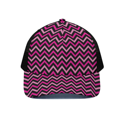 Hot Pink And Black Chevron Pattern Print Black Mesh Trucker Cap