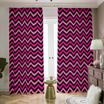 Hot Pink And Black Chevron Pattern Print Blackout Pencil Pleat Curtains