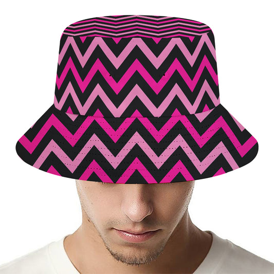 Hot Pink And Black Chevron Pattern Print Bucket Hat