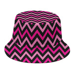 Hot Pink And Black Chevron Pattern Print Bucket Hat
