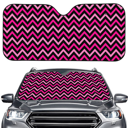 Hot Pink And Black Chevron Pattern Print Car Windshield Sun Shade