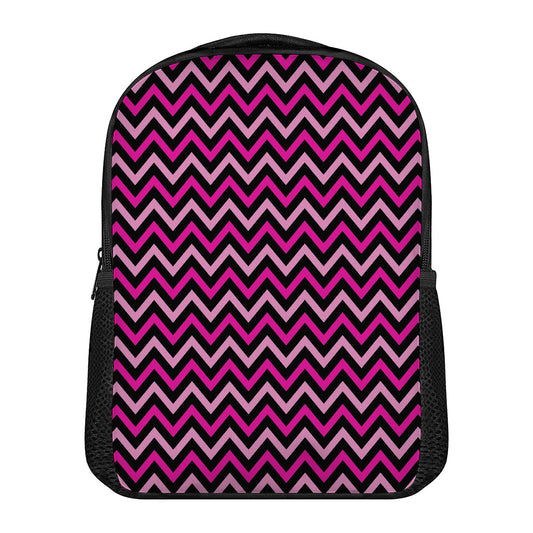 Hot Pink And Black Chevron Pattern Print Casual Backpack