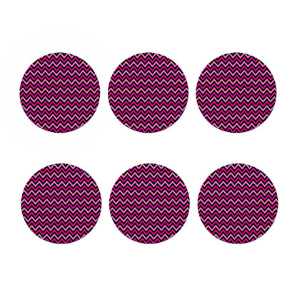 Hot Pink And Black Chevron Pattern Print Coaster Set