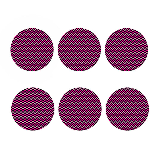 Hot Pink And Black Chevron Pattern Print Coaster Set