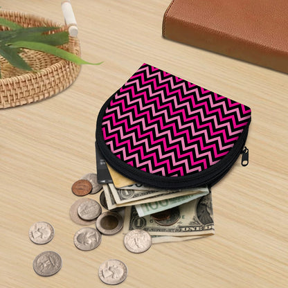 Hot Pink And Black Chevron Pattern Print Coin Purse