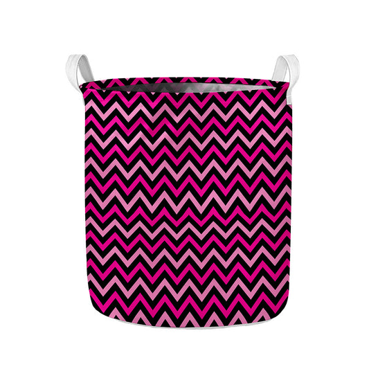 Hot Pink And Black Chevron Pattern Print Collapsible Laundry Basket