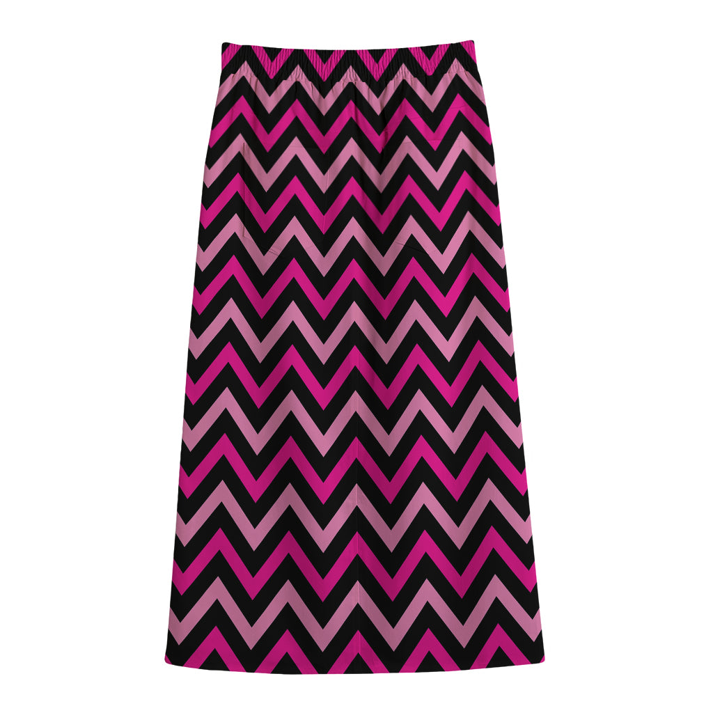 Hot Pink And Black Chevron Pattern Print Cotton Front Slit Maxi Skirt