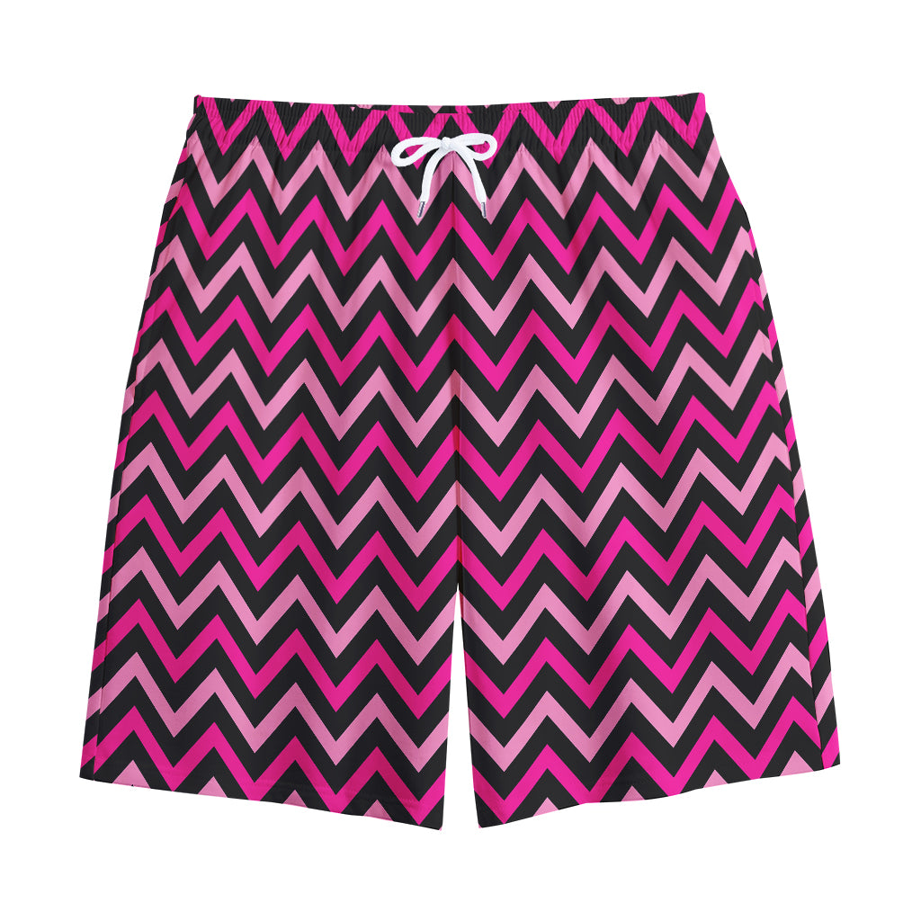 Hot Pink And Black Chevron Pattern Print Cotton Shorts