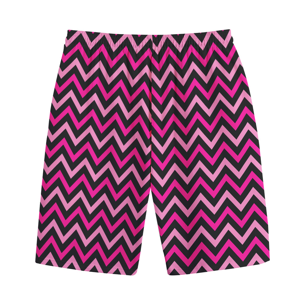 Hot Pink And Black Chevron Pattern Print Cotton Shorts