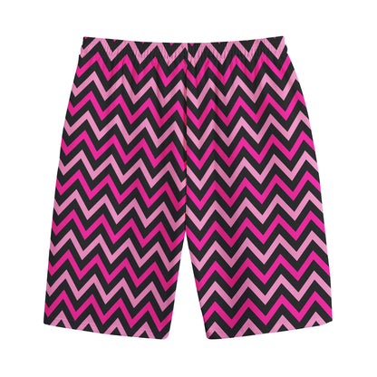 Hot Pink And Black Chevron Pattern Print Cotton Shorts