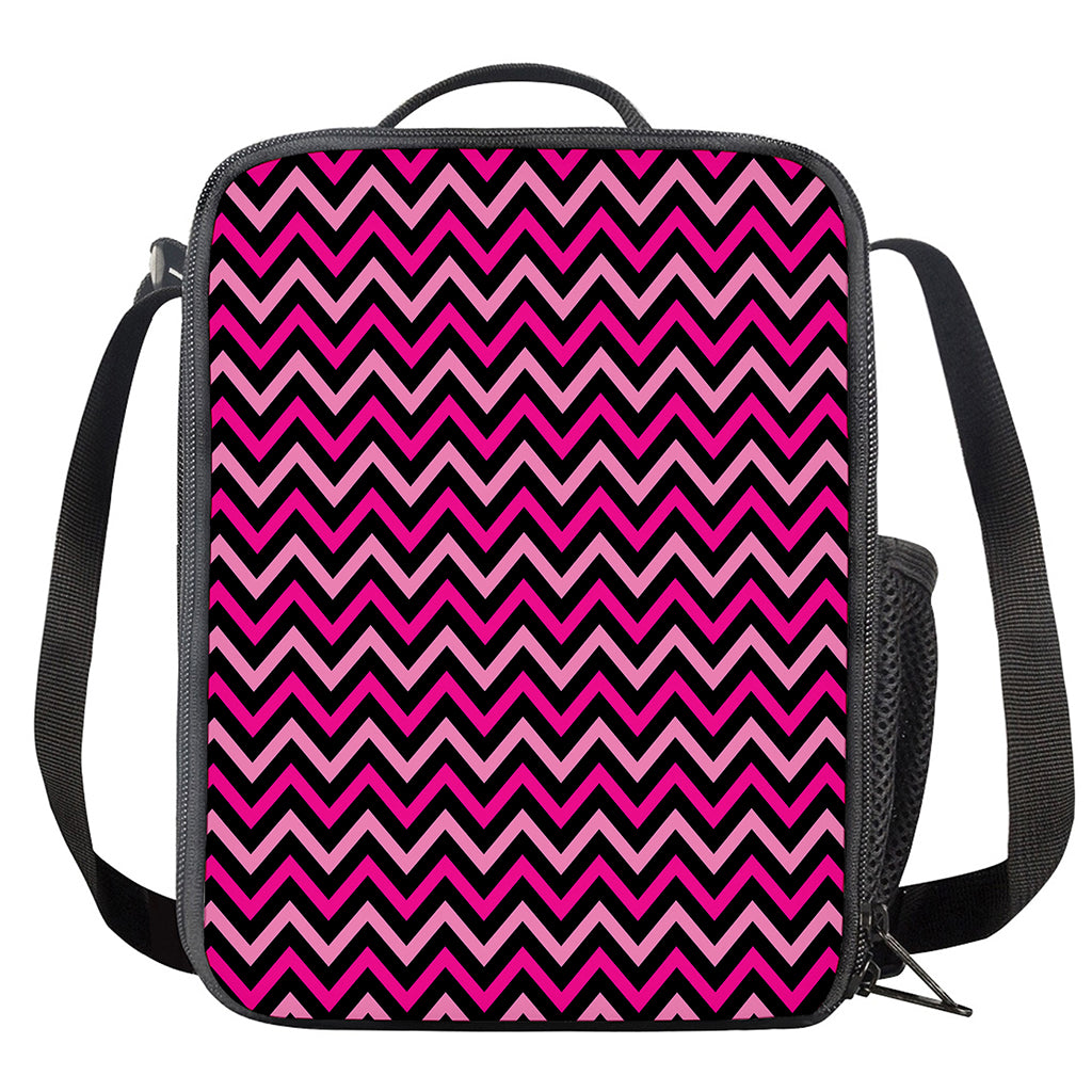 Hot Pink And Black Chevron Pattern Print Crossbody Lunch Bag