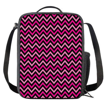 Hot Pink And Black Chevron Pattern Print Crossbody Lunch Bag