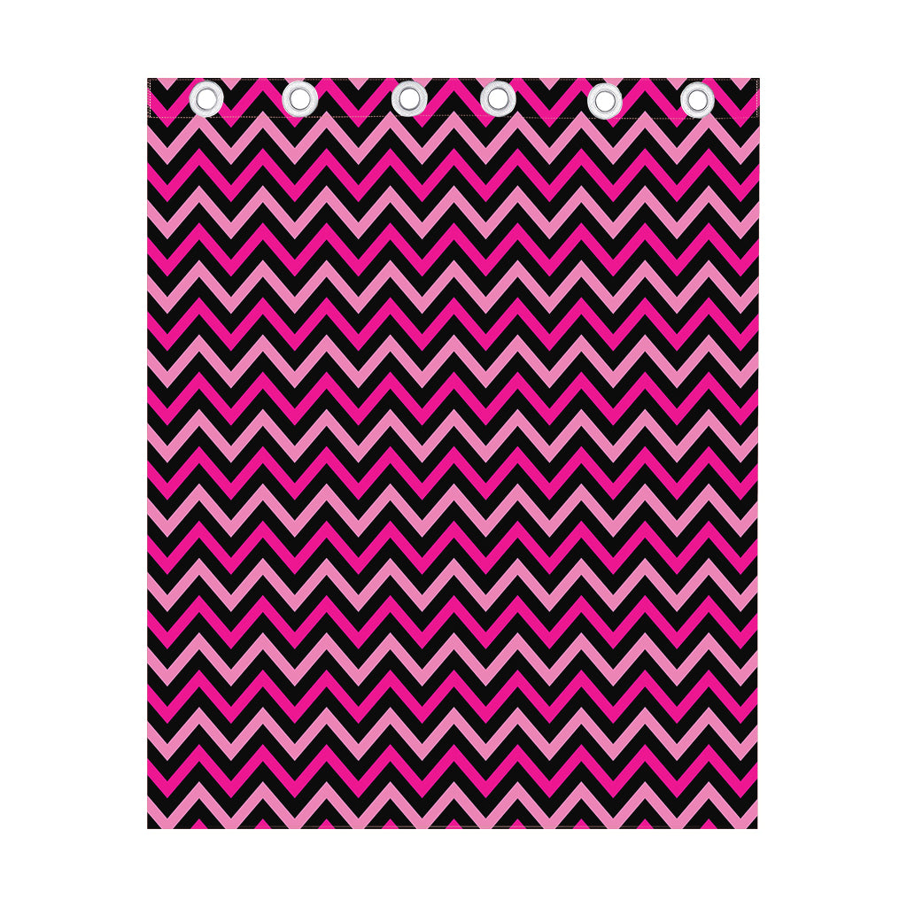 Hot Pink And Black Chevron Pattern Print Curtain