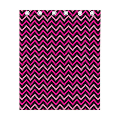 Hot Pink And Black Chevron Pattern Print Curtain