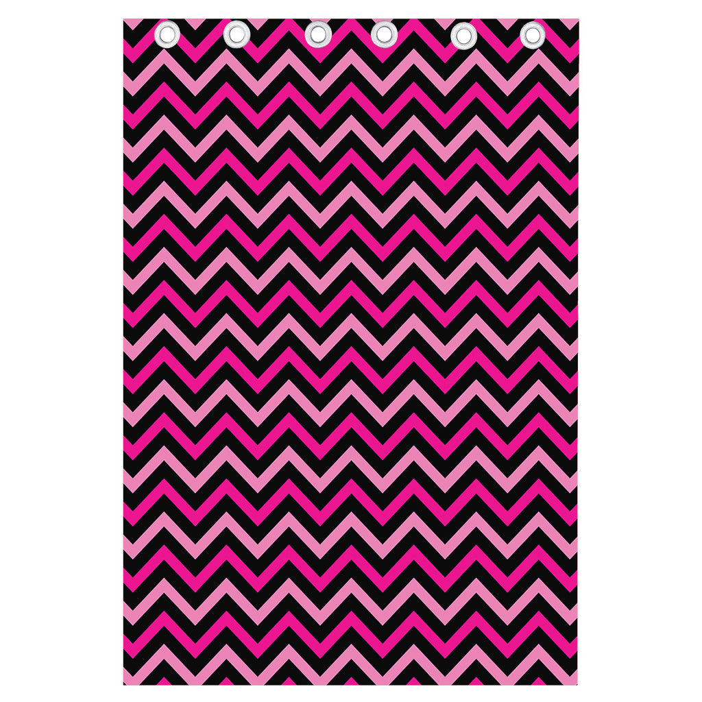 Hot Pink And Black Chevron Pattern Print Curtain