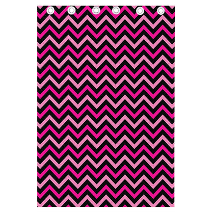 Hot Pink And Black Chevron Pattern Print Curtain