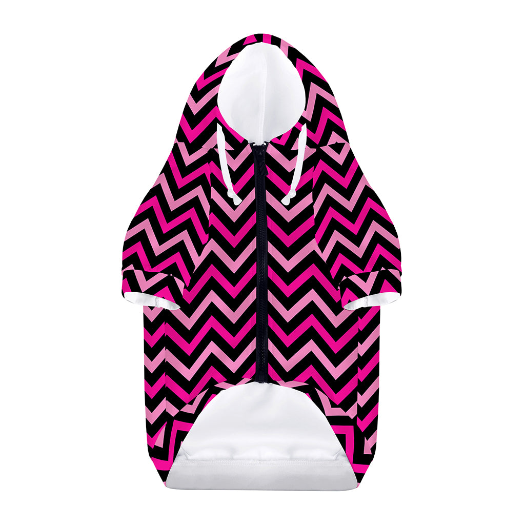 Hot Pink And Black Chevron Pattern Print Dog Zip Up Hoodie