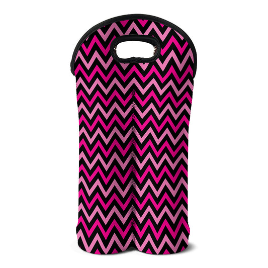 Hot Pink And Black Chevron Pattern Print Double Neoprene Wine Tote