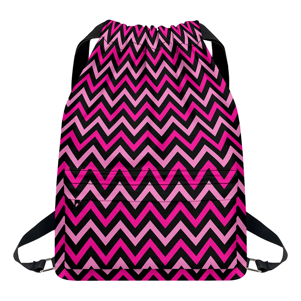 Hot Pink And Black Chevron Pattern Print Drawstring Backpack