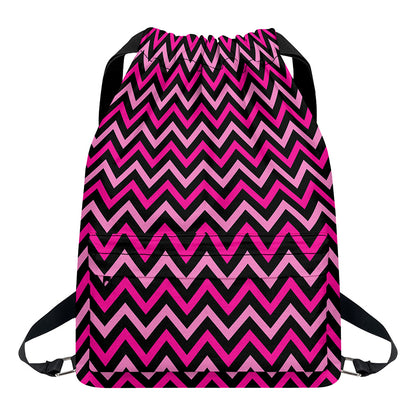 Hot Pink And Black Chevron Pattern Print Drawstring Backpack