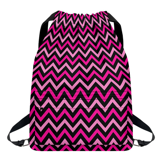 Hot Pink And Black Chevron Pattern Print Drawstring Backpack