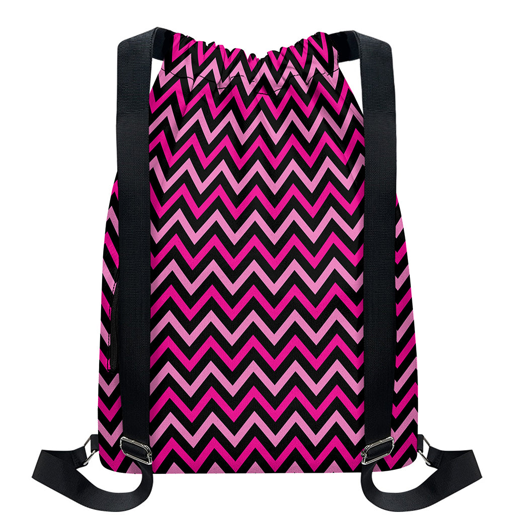 Hot Pink And Black Chevron Pattern Print Drawstring Backpack
