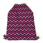 Hot Pink And Black Chevron Pattern Print Drawstring Bag