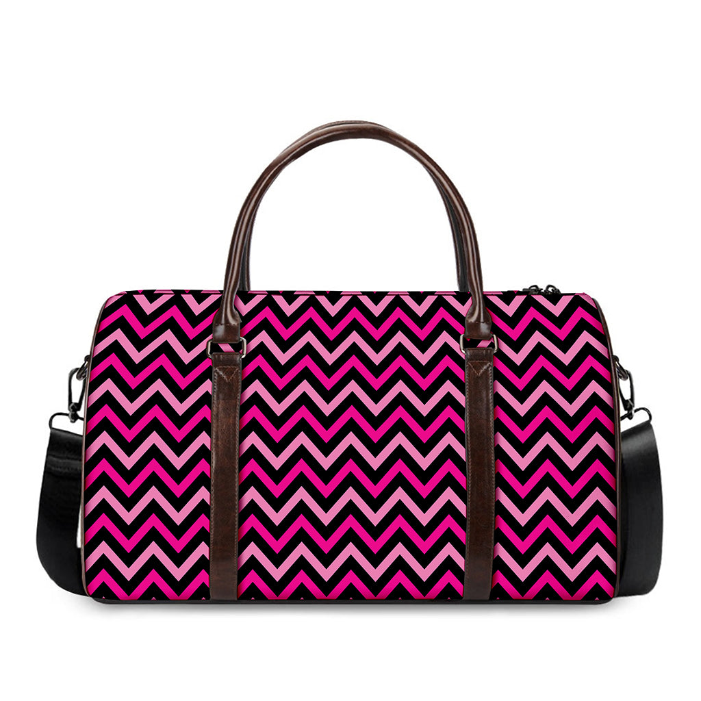 Hot Pink And Black Chevron Pattern Print Duffle Bag