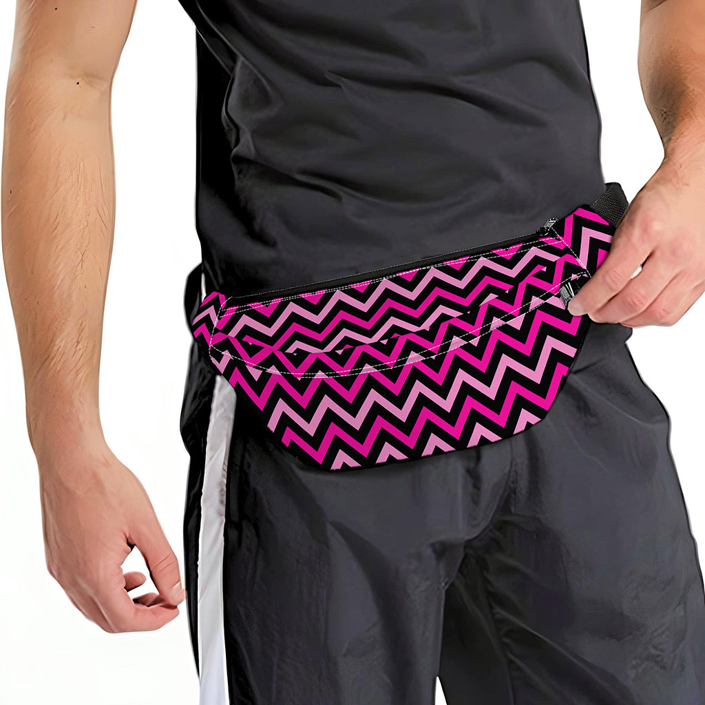 Hot Pink And Black Chevron Pattern Print Fanny Pack