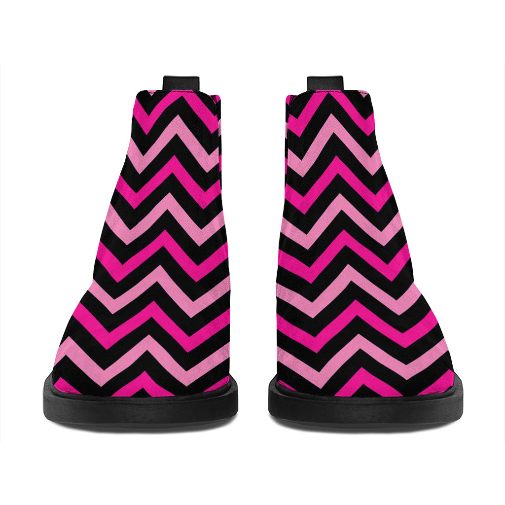 Hot Pink And Black Chevron Pattern Print Flat Ankle Boots