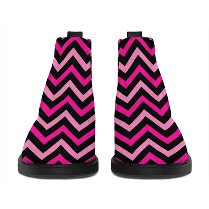 Hot Pink And Black Chevron Pattern Print Flat Ankle Boots