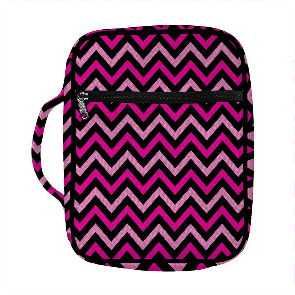 Hot Pink And Black Chevron Pattern Print Front Pocket Bible Bag