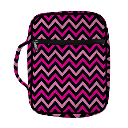 Hot Pink And Black Chevron Pattern Print Front Pocket Bible Bag