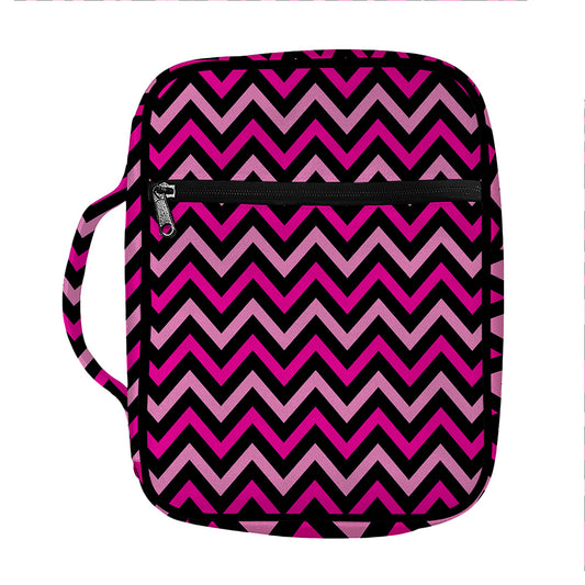 Hot Pink And Black Chevron Pattern Print Front Pocket Bible Bag